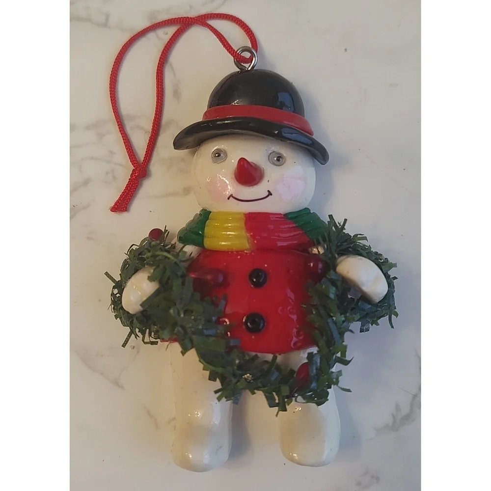 Vintage Snowman Christmas Ornament 3.5 Inches Scarf Garland Hat A11